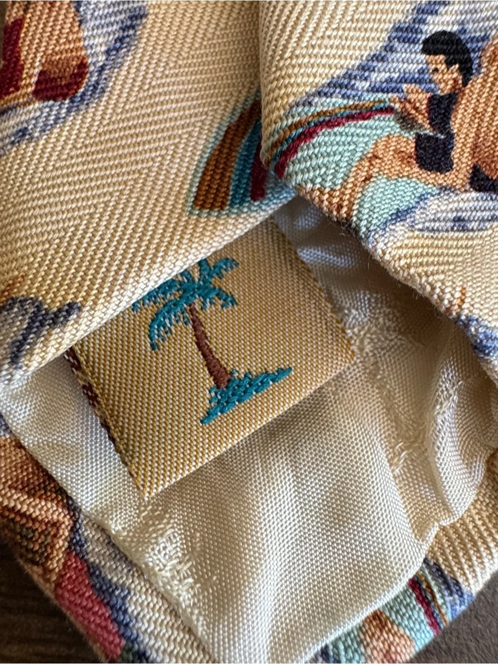 Tommy Bahama Silk Tie Surfer Surfboard Beach Hawaiian Novelty Tan Wide USA